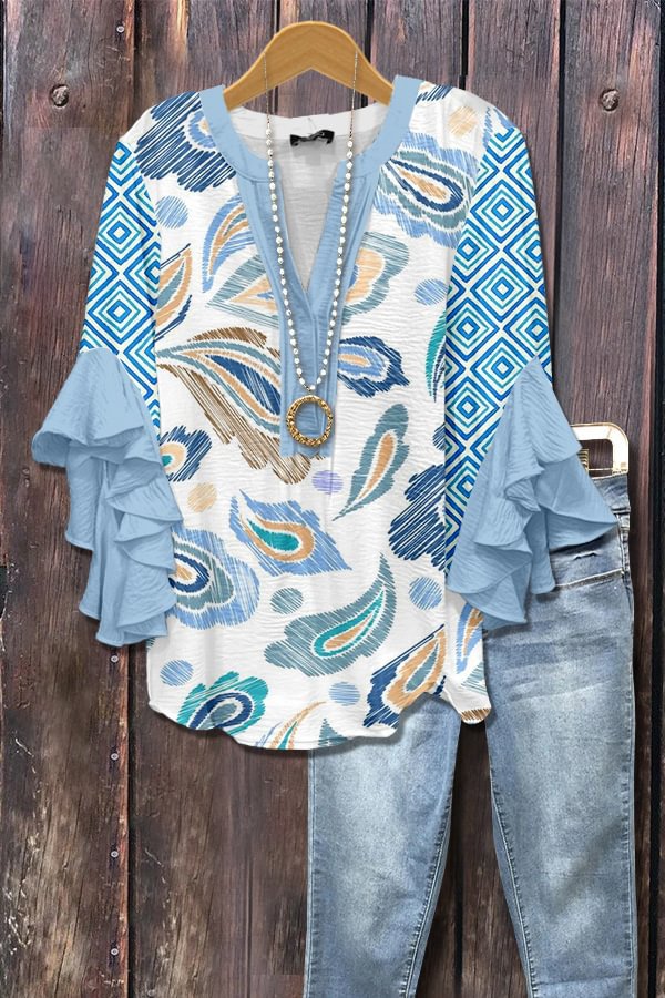 Sky blue blouse with 3D floral print