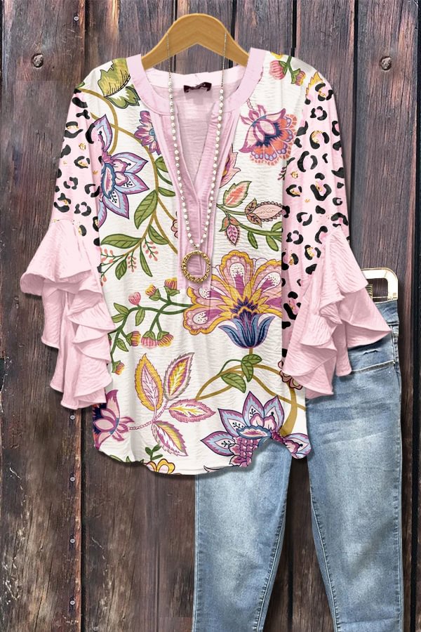 3D floral print blouse with carnations and roses