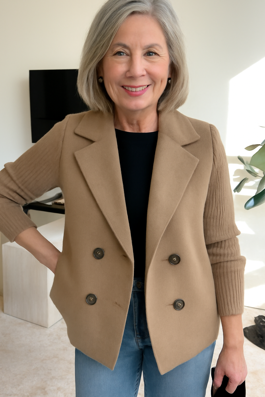 Amora | Elegant Knit-Sleeve Blazer