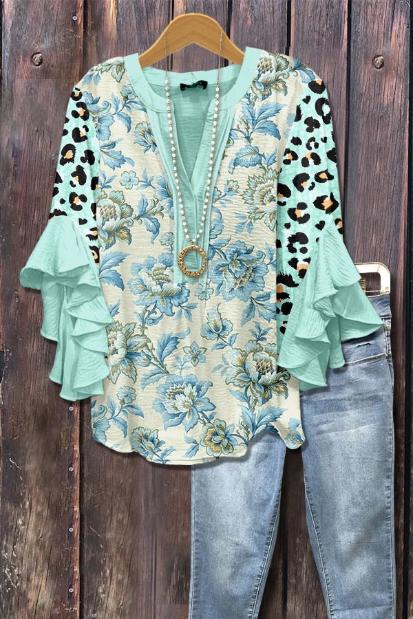 Light blue 3D floral print blouse