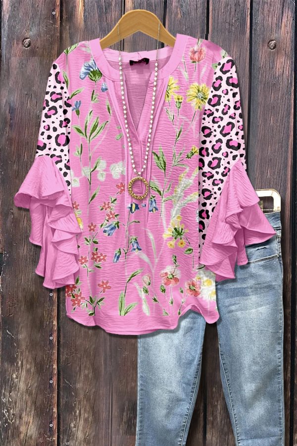 Pink Polka Dot Blouse with 3D Floral Print