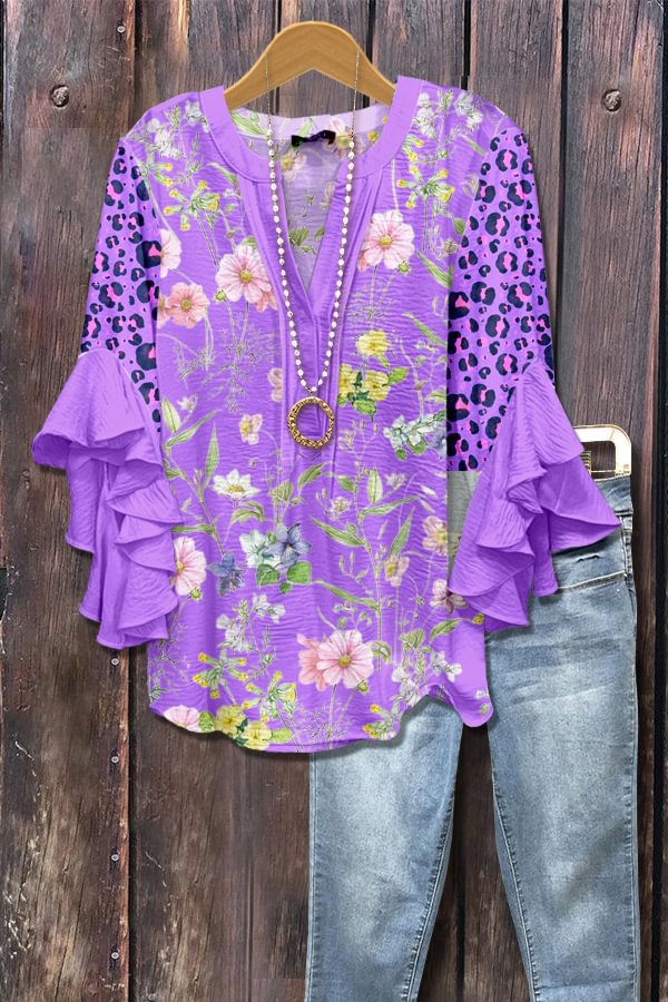 Purple 3D Floral Print Blouse